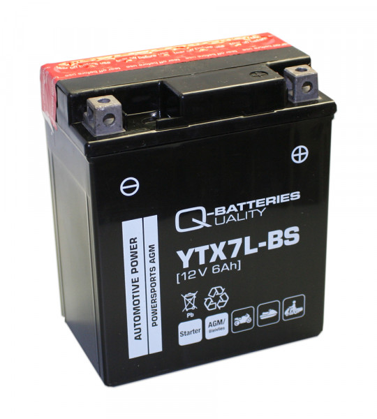 Q-Batteries Motorcycle Battery YTX7L-BS AGM 50614 12V 6 Ah 110A