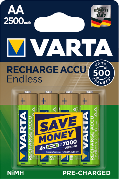 VARTA Recharge accu endless oplaadbare batterij AA 2500mAh NiMH (4 blisterverpakking)
