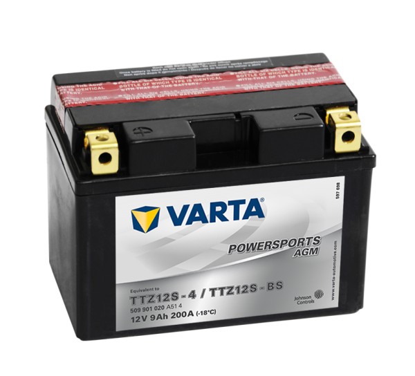 VARTA Powersports AGM Motorcycle Battery TTZ12S YTZ12S-BS 509901020 12V 9 Ah 200A