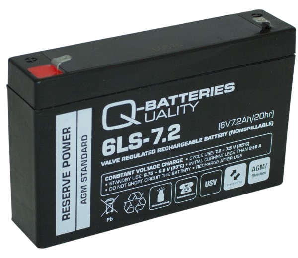 Q-Batteries 6LS-7.2 LS 6V 7.2Ah AGM