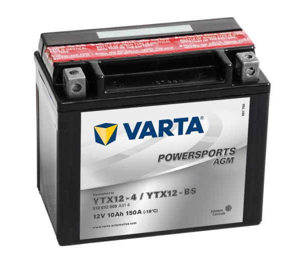VARTA Powersports AGM YTX12-4 Motoraccu YTX12-BS 510012009 12V 10 Ah 90A