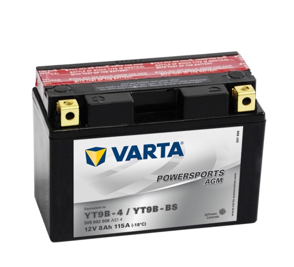 VARTA Powersports AGM YT9B-4 Motorfietsaccu YT9B-BS 509902008 12V 8Ah 115A