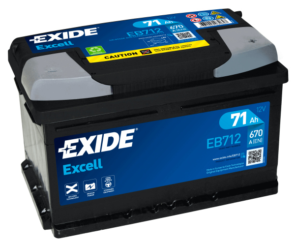 Exide EB712 Excell 12V 71Ah Zuur