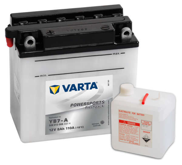 VARTA Powersports Freshpack YB7-A Motorcycle Battery 508013008 12V 8 Ah 110A