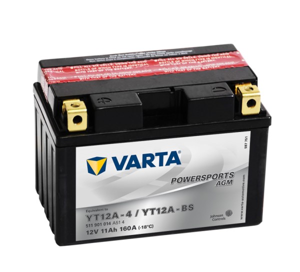 VARTA Powersports AGM YT12A-4 Motorfietsaccu YT12A-BS 511901014 12V 11 Ah 140A