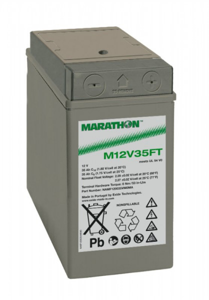 Exide Marathon M12V35FT 12V 35 Ah UL 94-V0 frontterminal AGM lood non spillable accu VRLA