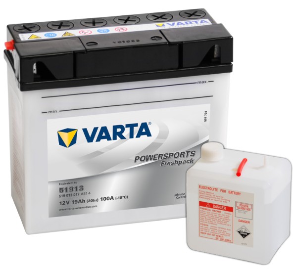 VARTA Powersports Freshpack 51913 Motorcycle Battery 519013017 12V 19 Ah 100A