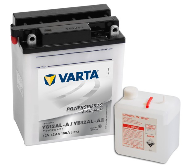 VARTA Powersports Freshpack YB12AL-A Motorcycle Battery YB12AL-A2 512013012 12V 12 Ah 160A