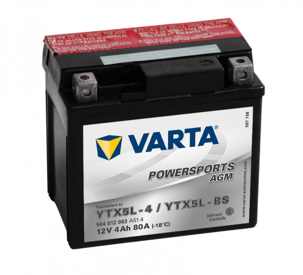 VARTA Powersports AGM Motorfietsaccu YTX5L-BS 504012003 12V 4 Ah 80A
