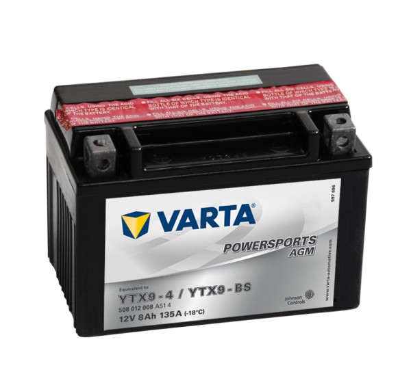 VARTA Powersports AGM YTX9-4 Motoraccu YTX9-BS 508012008 12V 8 Ah 135A