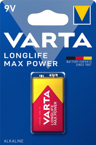 VARTA Longlife Max Power 9V Block Battery 4922 6LR61 (1er Blister)