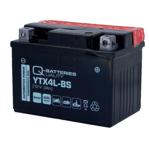 Q-Batteries Motorradbatterie YTX4L-BS AGM 50314 12V 3Ah 60A gefüllt