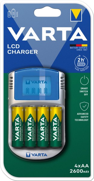 Varta Lader LCD Charger inkl. 4xAA 2600mAh & 12V USB Kabel