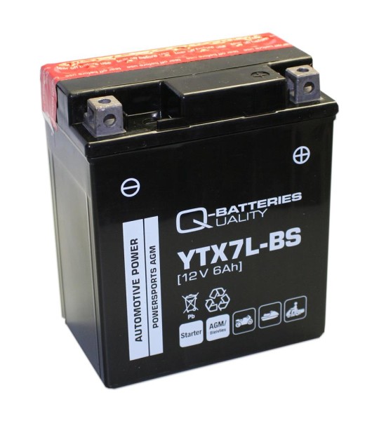 Q-Batteries Motorradbatterie YTX7L-BS AGM 50614 12V 6Ah 110A gefüllt