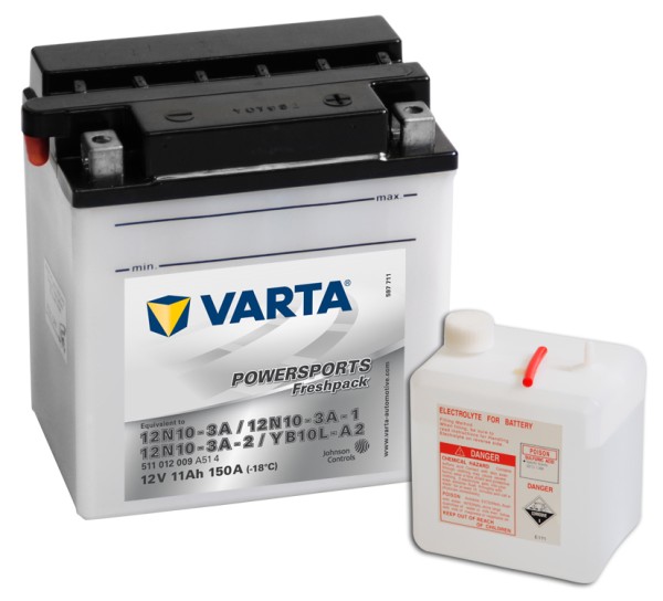 VARTA Powersports Freshpack 12N10-3A-1 Motorcycle Battery 12N10-3A-1 511012009 12V 11 Ah 90A