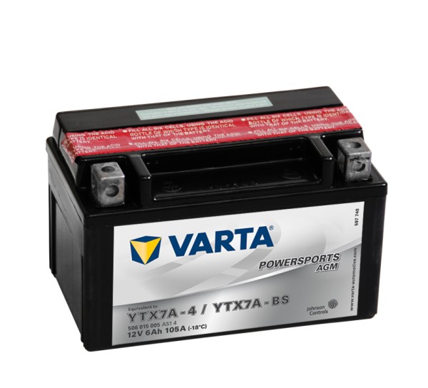 VARTA Powersports AGM YTX7A-4 Motorfietsaccu YTX7A-BS 506015005 12V 6 Ah 105A