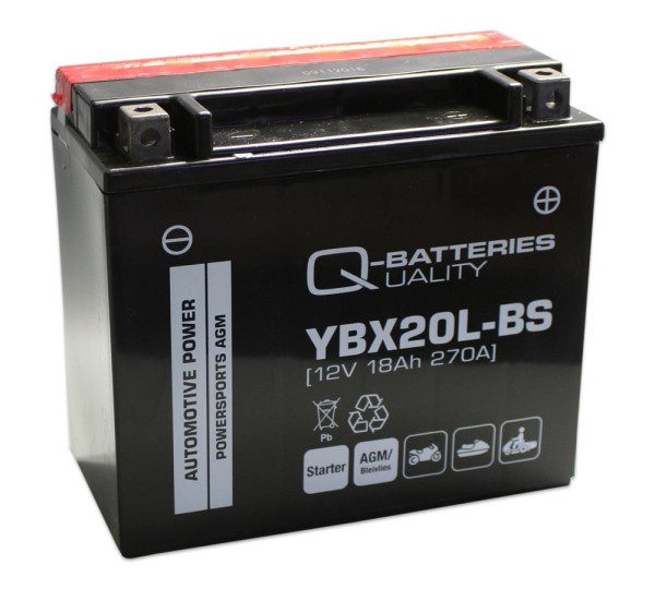 Q-Batteries Motorradbatterie YBX20L-BS 51822 AGM 12V 18Ah 270A gefüllt