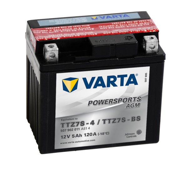 VARTA Powersports AGM TTZ7S-4 Motoraccu YTZ7S-BS 507902011 12V 5 Ah 120A